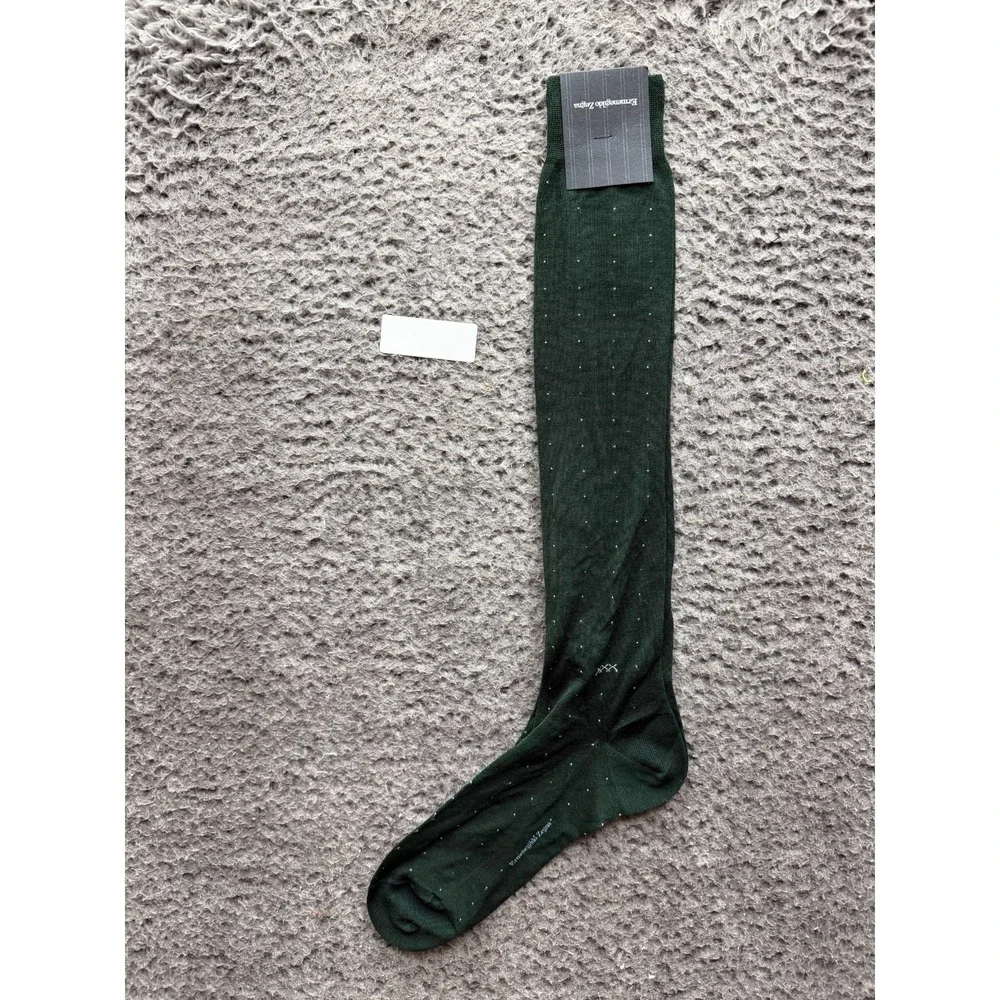 NWT Ermenegildo Zegna Lightspeed Pois Knee Sock Spruce One Size Unisex